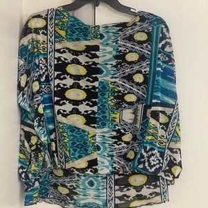 Studio Works Multi Colored Top. Colors: Teal, Yellow, Blue, White, Black. S (L)